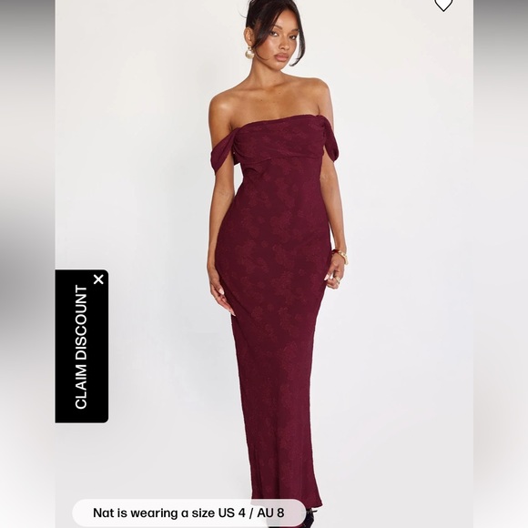 BWOT PRINCESS POLLY Azura Off The Shoulder Maxi Dress Burgundy Size 6 - Picture 5 of 15
